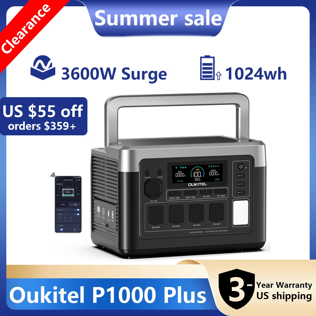 Oukitel P1000 Plus Portable Power Station 1024Wh Solar Generator