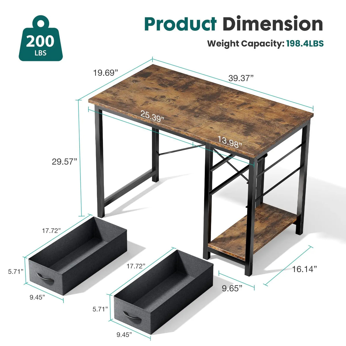 JHK Modern Computer Desk With Two Drawers For Home Office