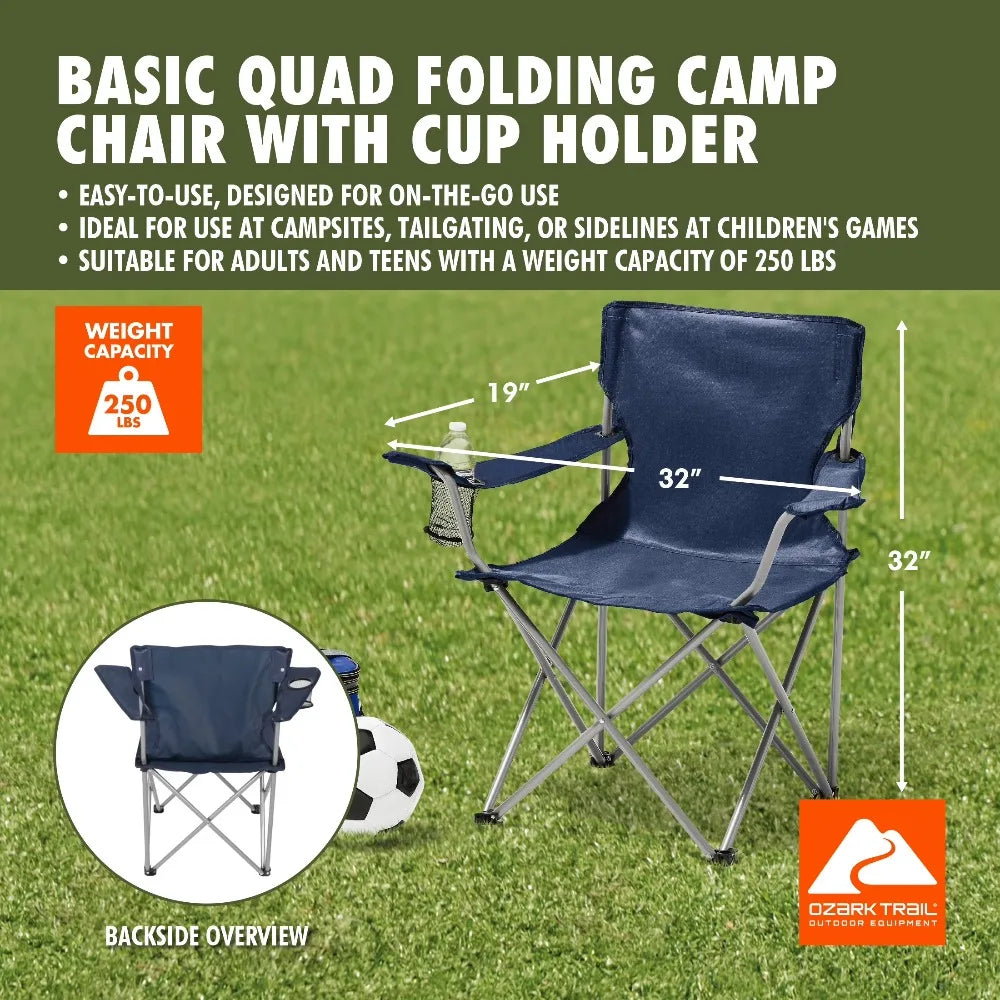 Ozark Trail Basic Quad Folding Outdoor Camp Chair Cup Holder