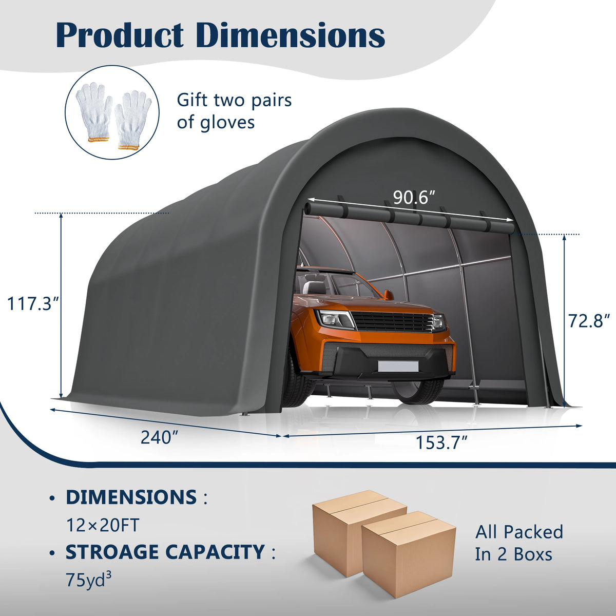 GIHAUVIA Heavy Duty Steel Frame Waterproof Carport Canopy Vented Roof