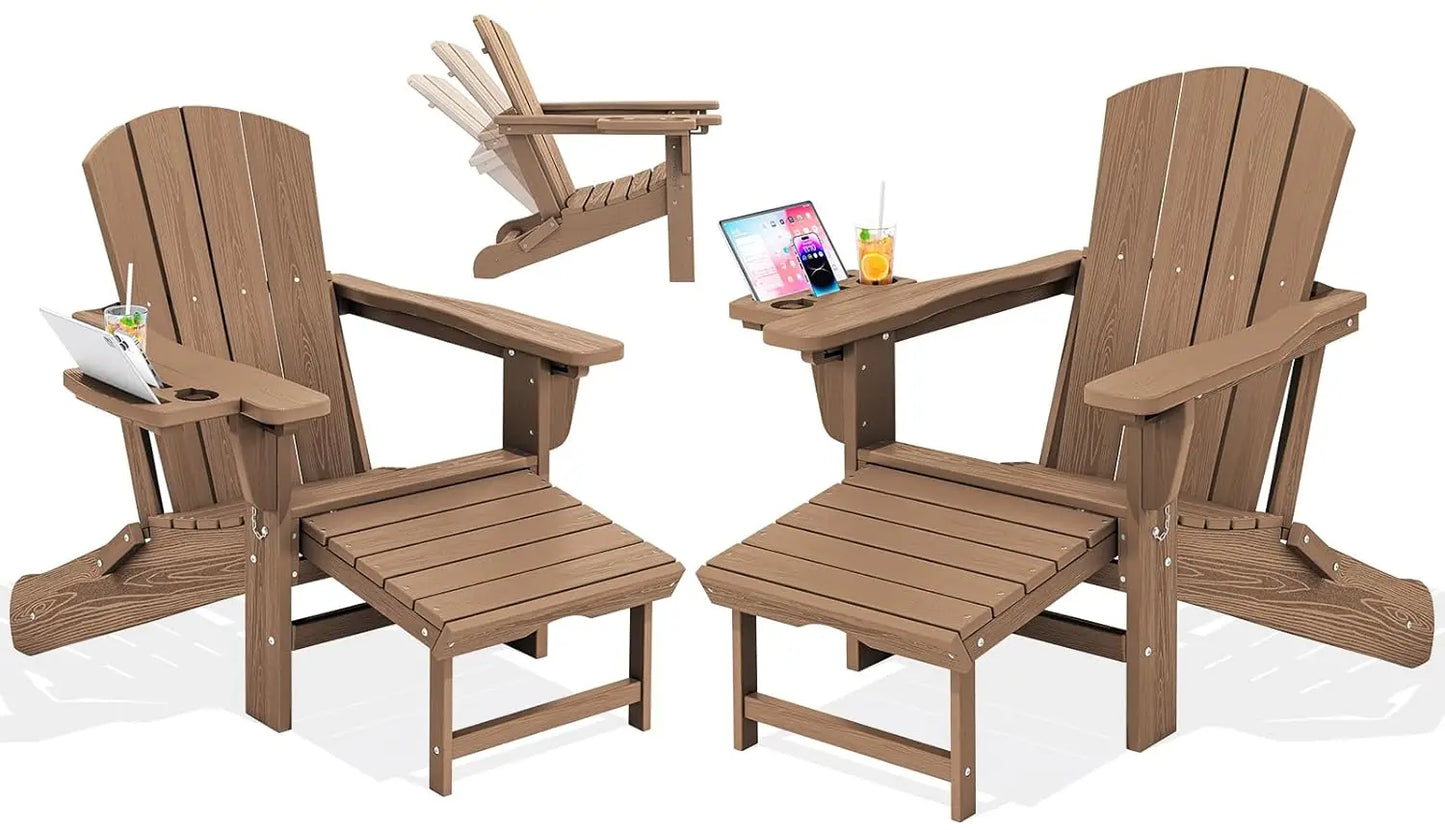 Adjustable Folding 4-in-1 Adirondack Chair with Footrest, HDPE Foldable Recliner & Pull-Out Ottoman, Custom