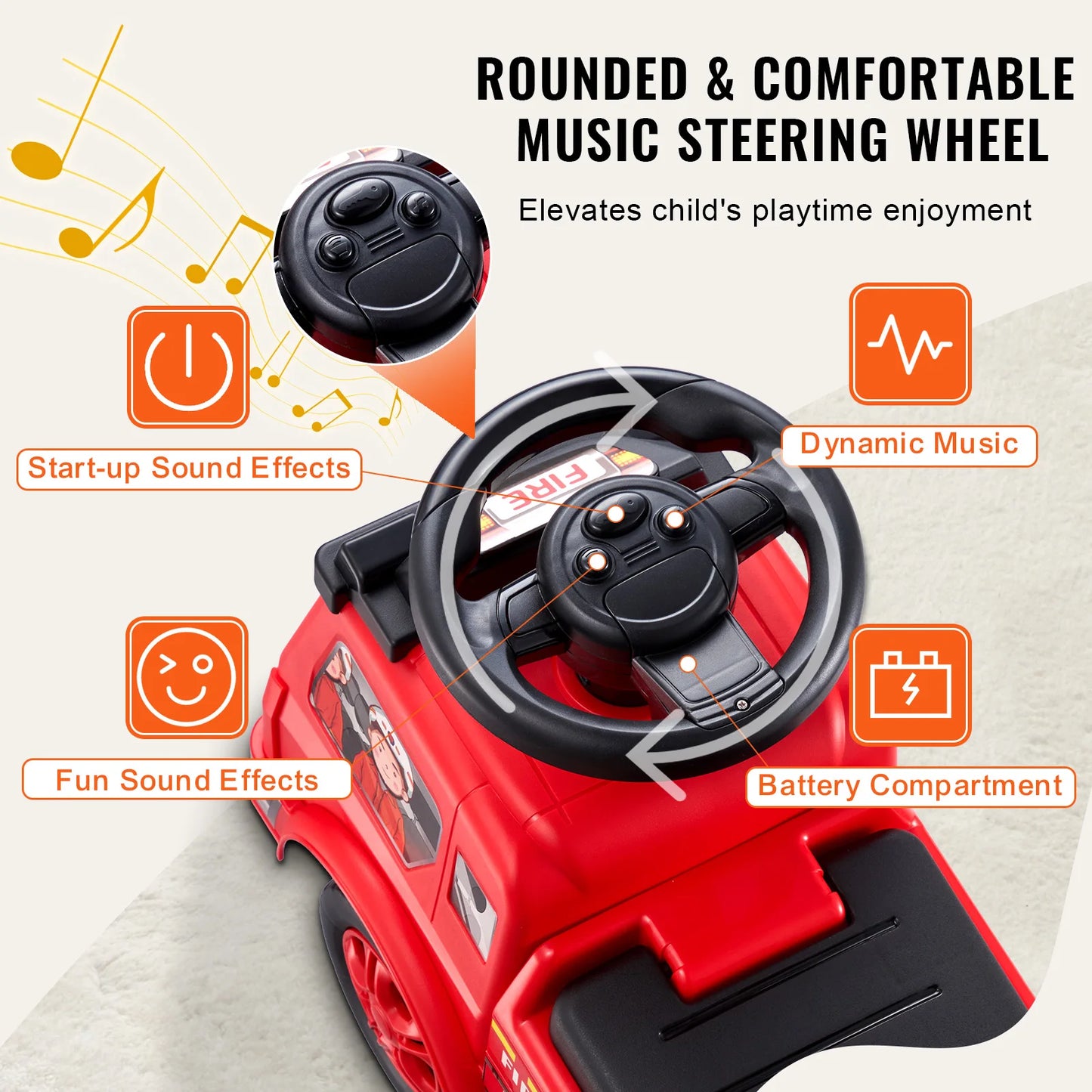 SucceBuy Kids Ride On Push Car With Music And Storage