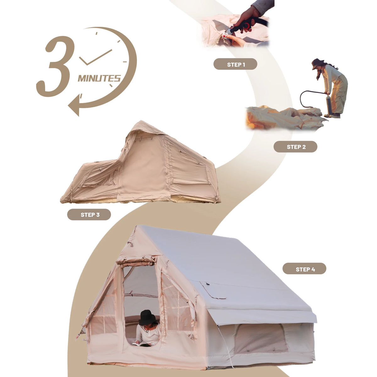 Pakicetus Quick Setup Inflatable Camping Tent With Waterproof Shelter