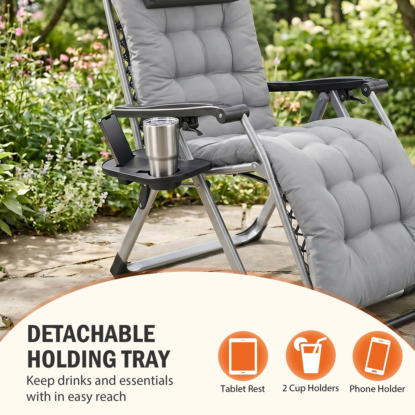 JHK Zero Gravity Reclining Folding Camping Patio Lounge Chair