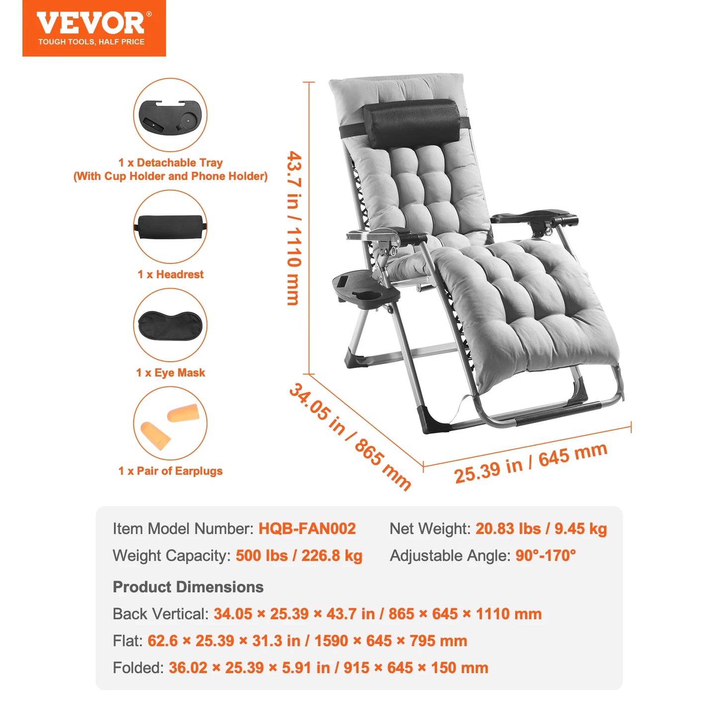 SucceBuy Adjustable Zero Gravity Chair With Footrest And Cup Holder