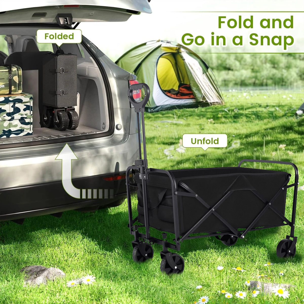 Heavy Duty Foldable Steel Utility Wagon For Outdoor Camping