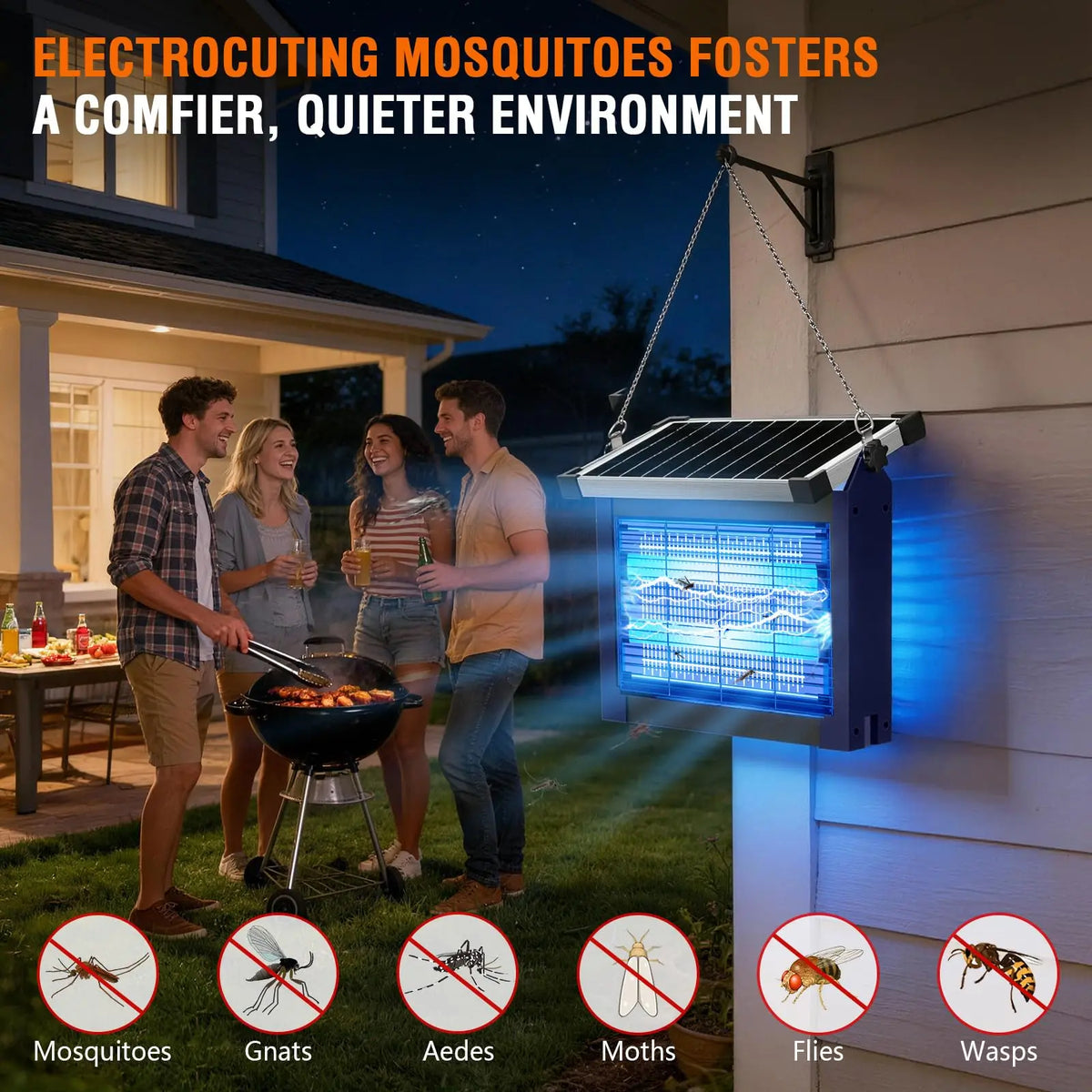 Solar Powered Waterproof Bug Zapper With Dual Solar And USB Charging‌