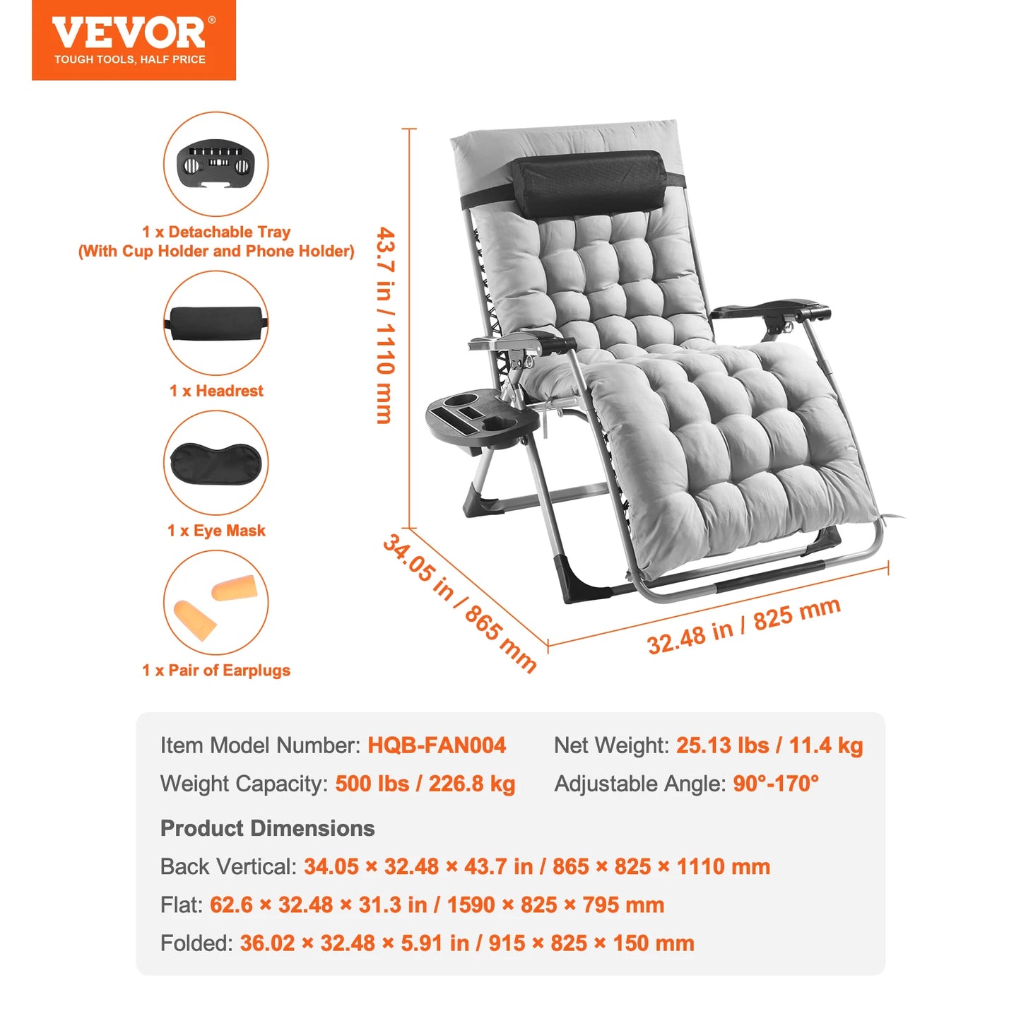 SucceBuy Adjustable Zero Gravity Chair With Footrest And Cup Holder