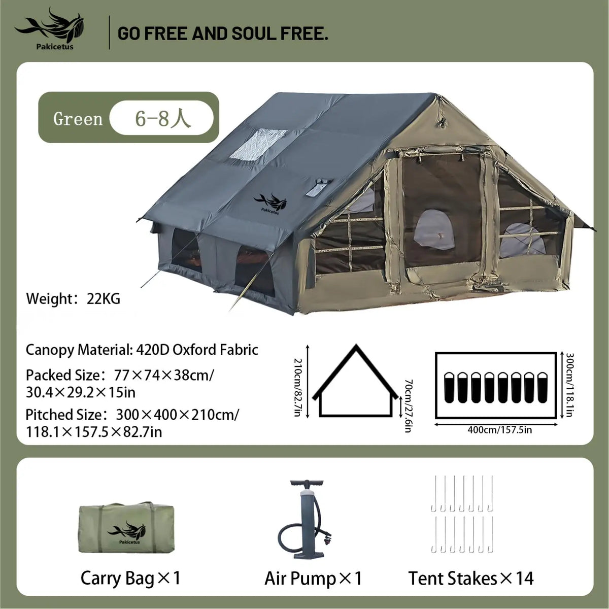 Pakicetus Inflatable Camping Tent With Waterproof Portable Air Design