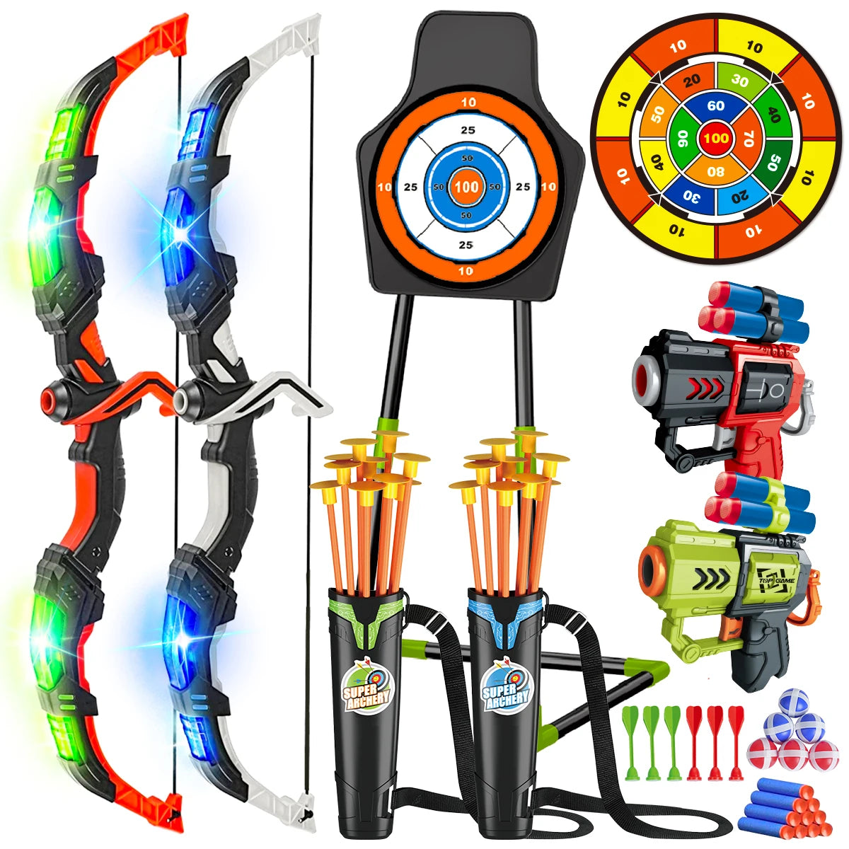 VATOS 2X Bow Arrow Gun Toy For Kids Archery Target Game