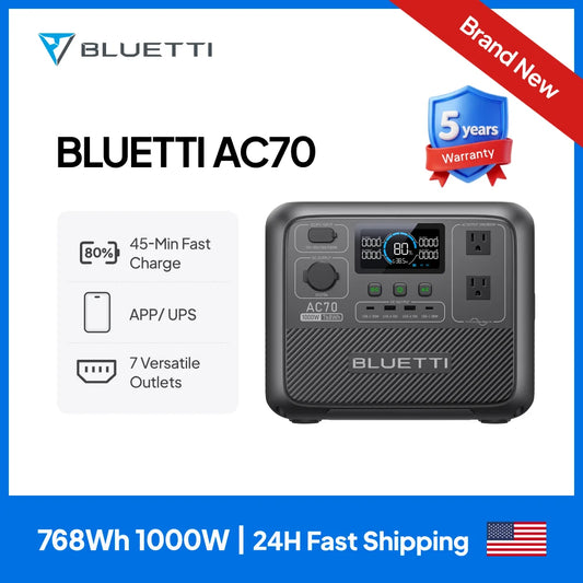 Bluetti AC70 Portable Power Station 1000W 768Wh For Offgrid Use