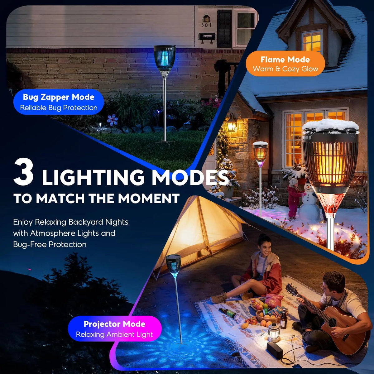 Solar 3-in-1 Bug Zapper With Flame Light RGB Projector