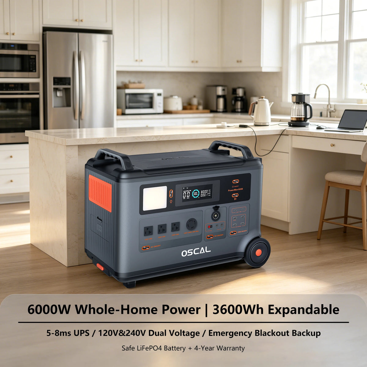 Oscal PowerMax 6000 Portable Solar Generator 3600Wh LiFePO4