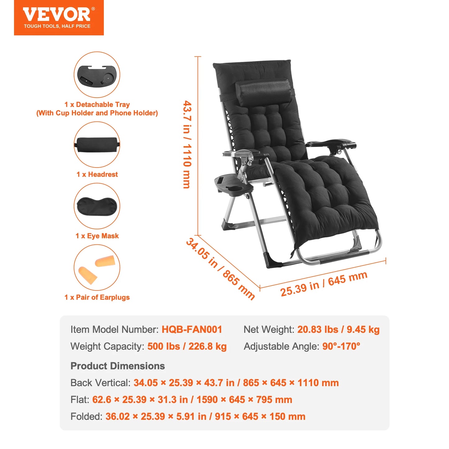 SucceBuy Adjustable Zero Gravity Chair With Footrest And Cup Holder