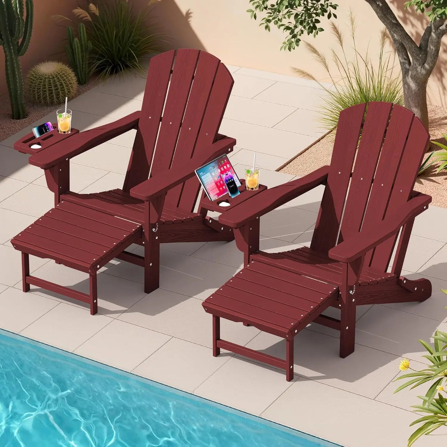 Adjustable Folding 4-in-1 Adirondack Chair with Footrest, HDPE Foldable Recliner & Pull-Out Ottoman, Custom