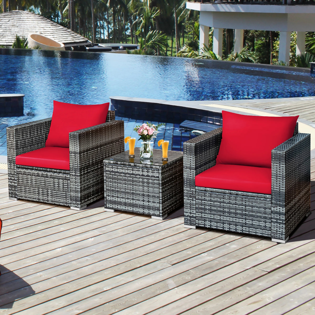 Homasis Outdoor Rattan Patio Bistro Sofa Chair Furniture Set