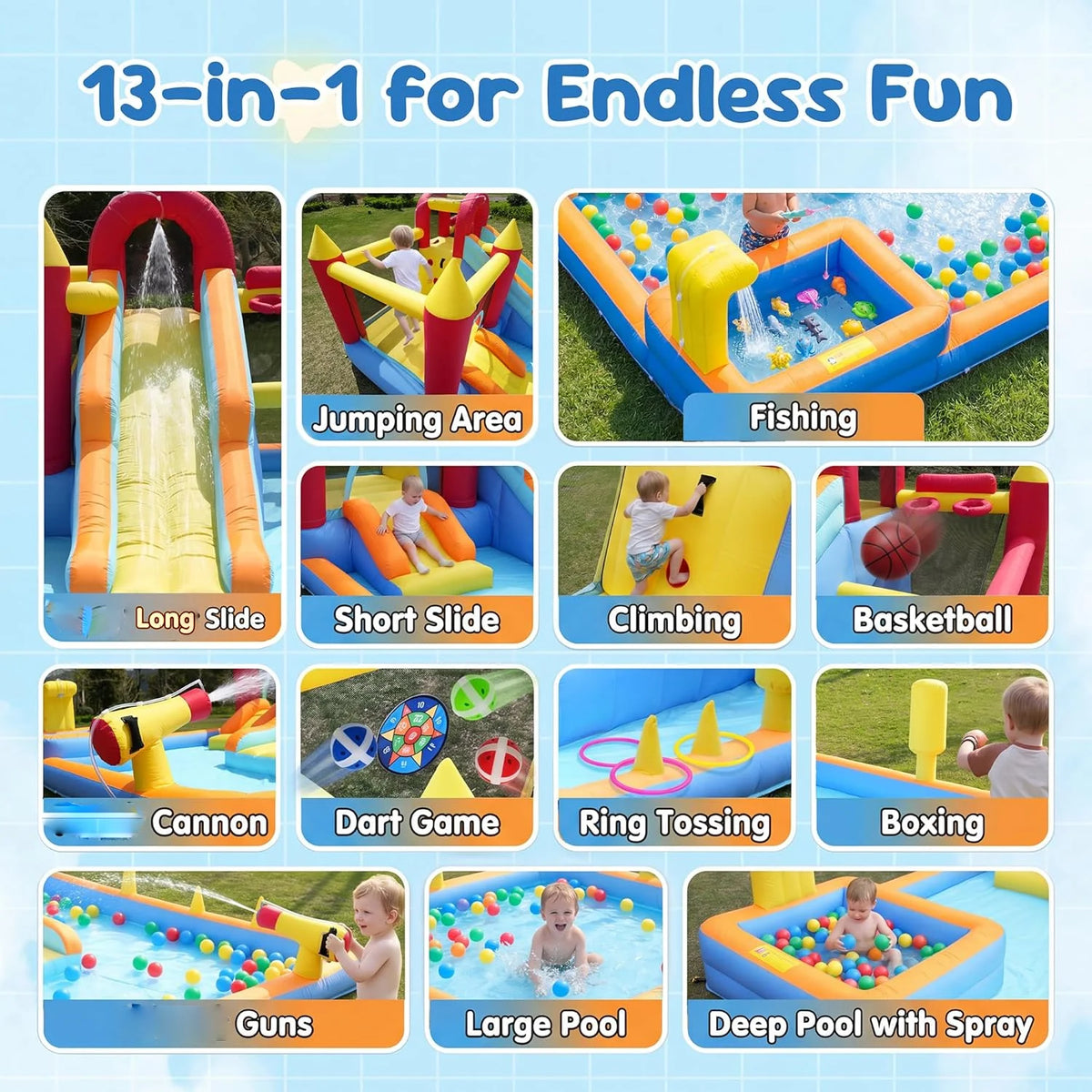 Kids Inflatable Bounce House With Blower Stakes And Repair Kit
