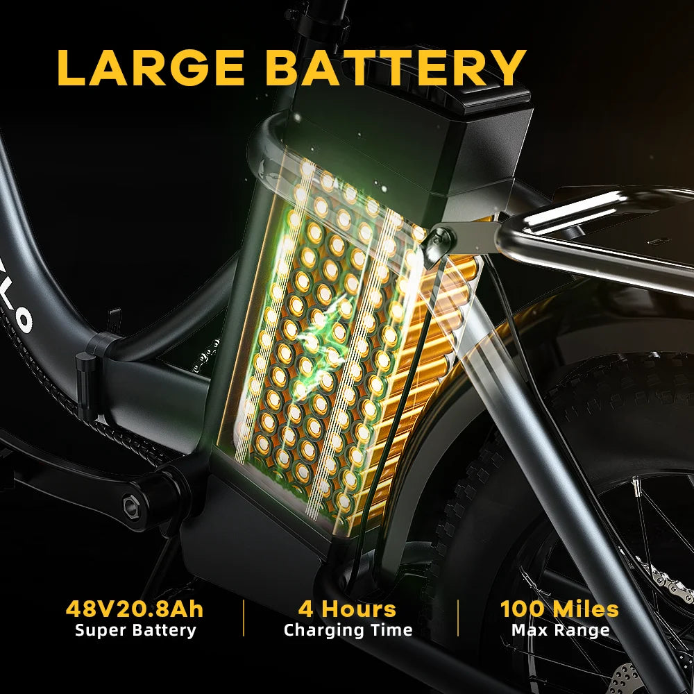 Cybervelo 1000W Electric Bike for Adults 48V 20.8Ah Large Removable Battery Foldable 20 Inch Fat Tire Urban Commuting Mars700