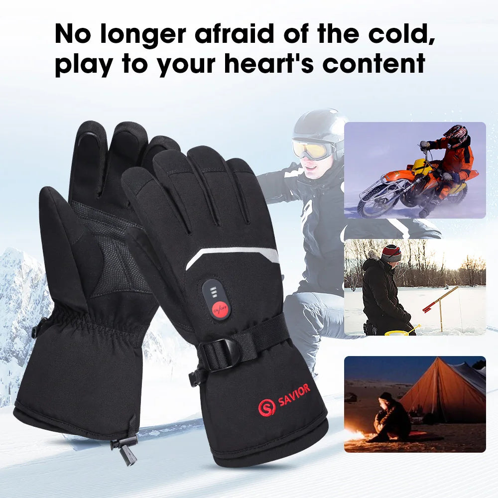 SAVIOR Heated Gloves 7.4V Electric Rechargeable Heated Gloves Waterproof Skiing Cycling Hiking Winter Warm Gloves Heated