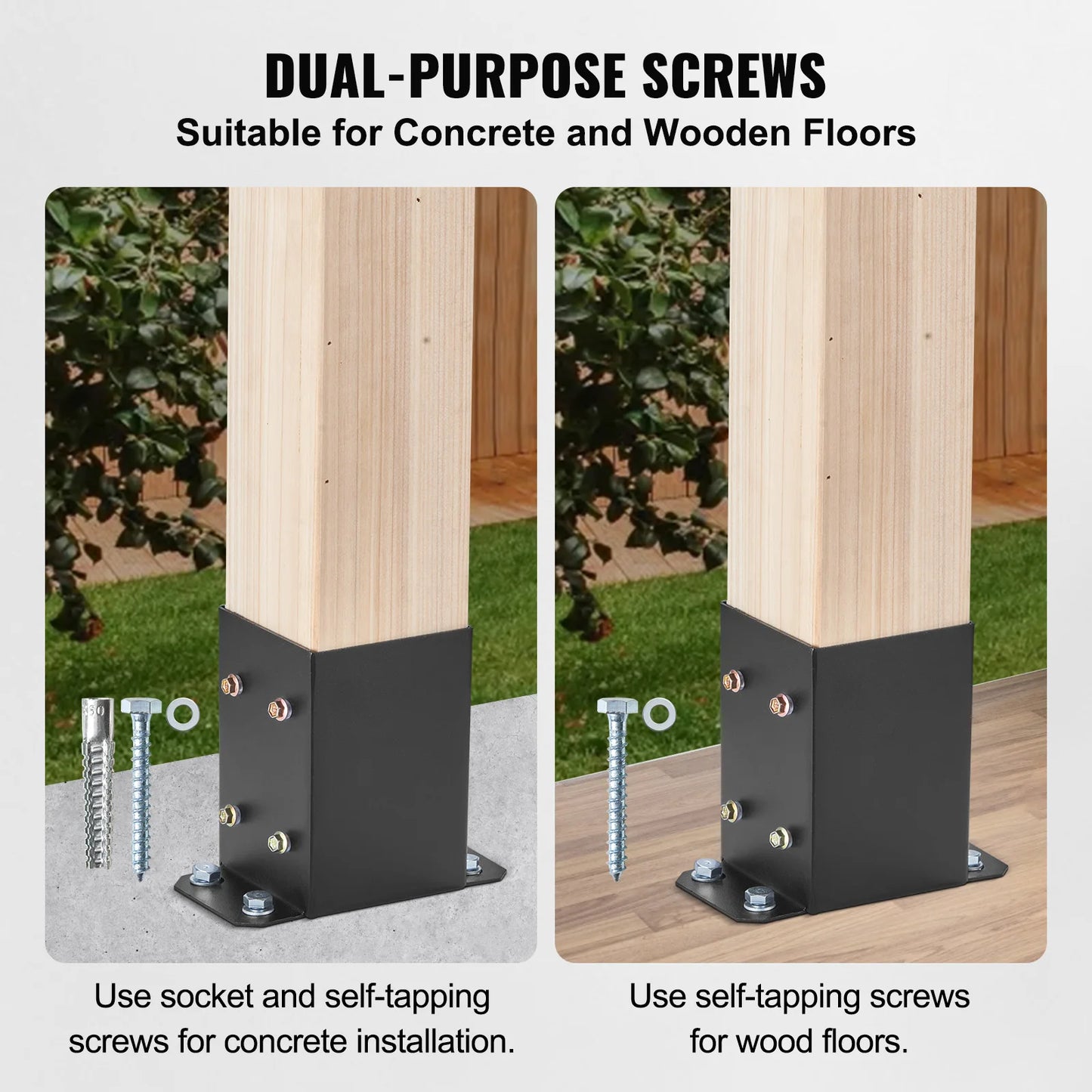 SucceBuy 4x4/ 6x6 Post Base 2/ 4 Pcs Powder-Coated Post Anchor Matte Black Wood Post Brackets for Pavilion Deck Railing