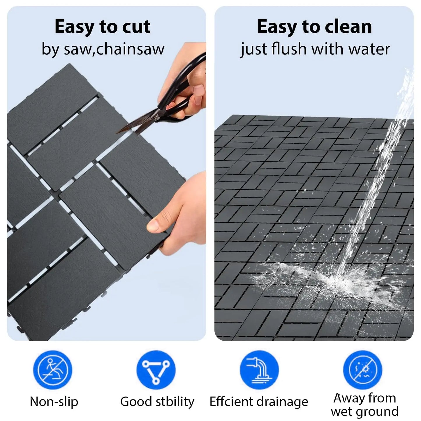 44 Piece Plastic Interlocking Floor Tiles for Garden and Patio