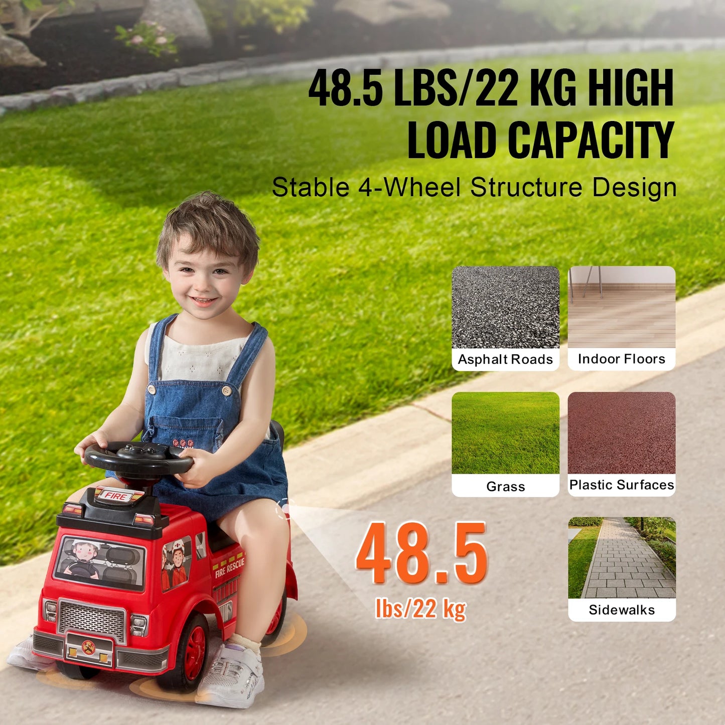 SucceBuy Kids Ride On Push Car With Music And Storage