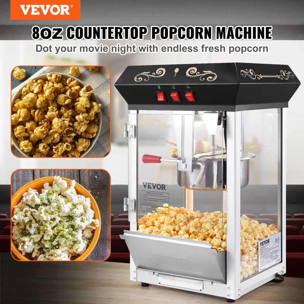 SucceBuy Commercial Popcorn Maker Machine With Glass Bowl