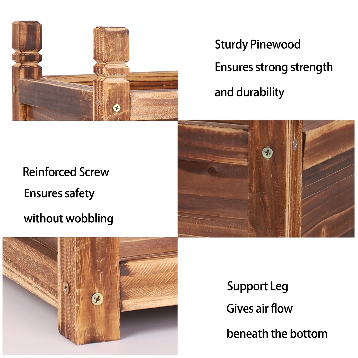 Wooden Raised Planter Box For Indoor And Outdoor Gardens
