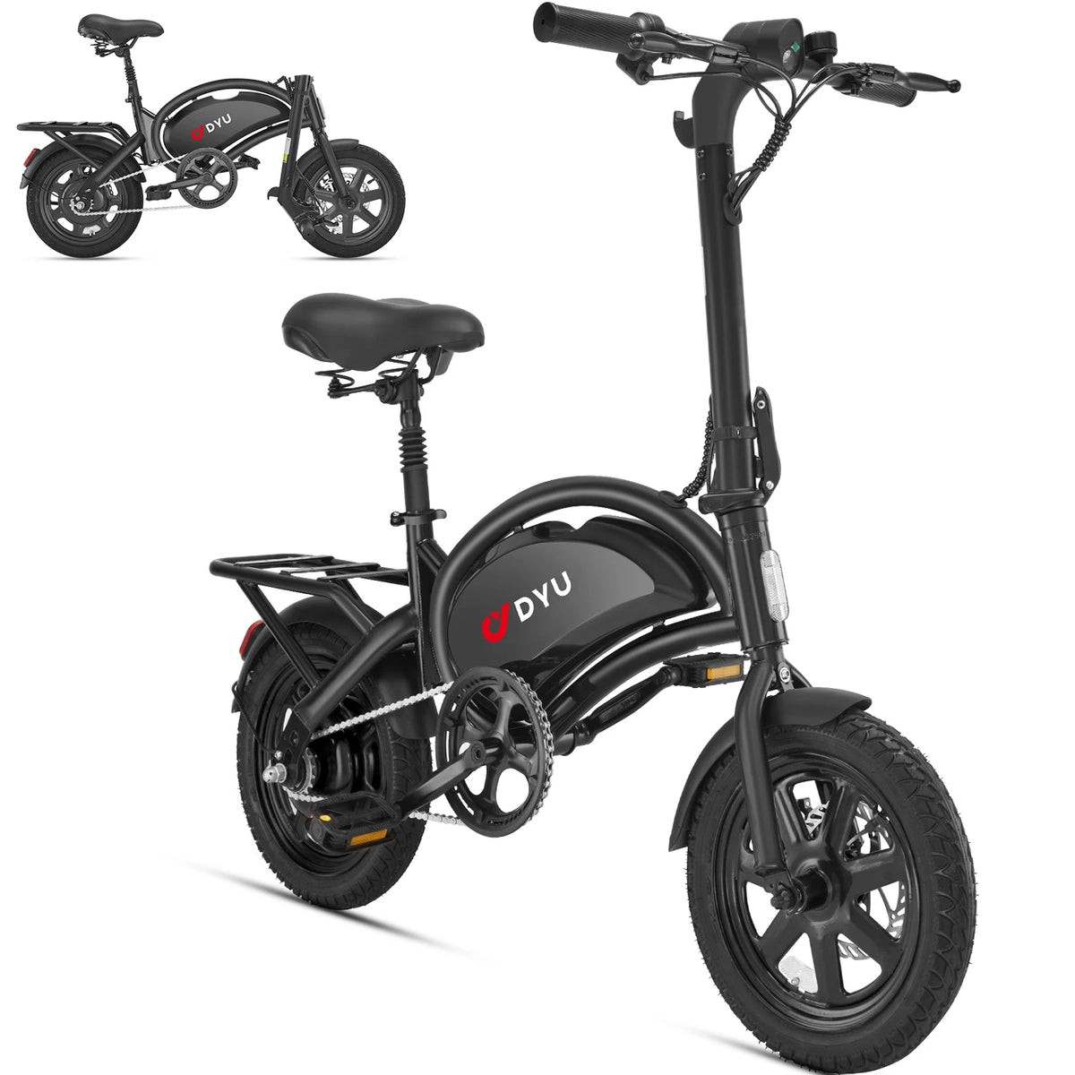 DYU D3F 14 inch Folding Electric Bike Peak 500W Motor 280.8WH Battery Electric Bicycle,20mph City E-bike