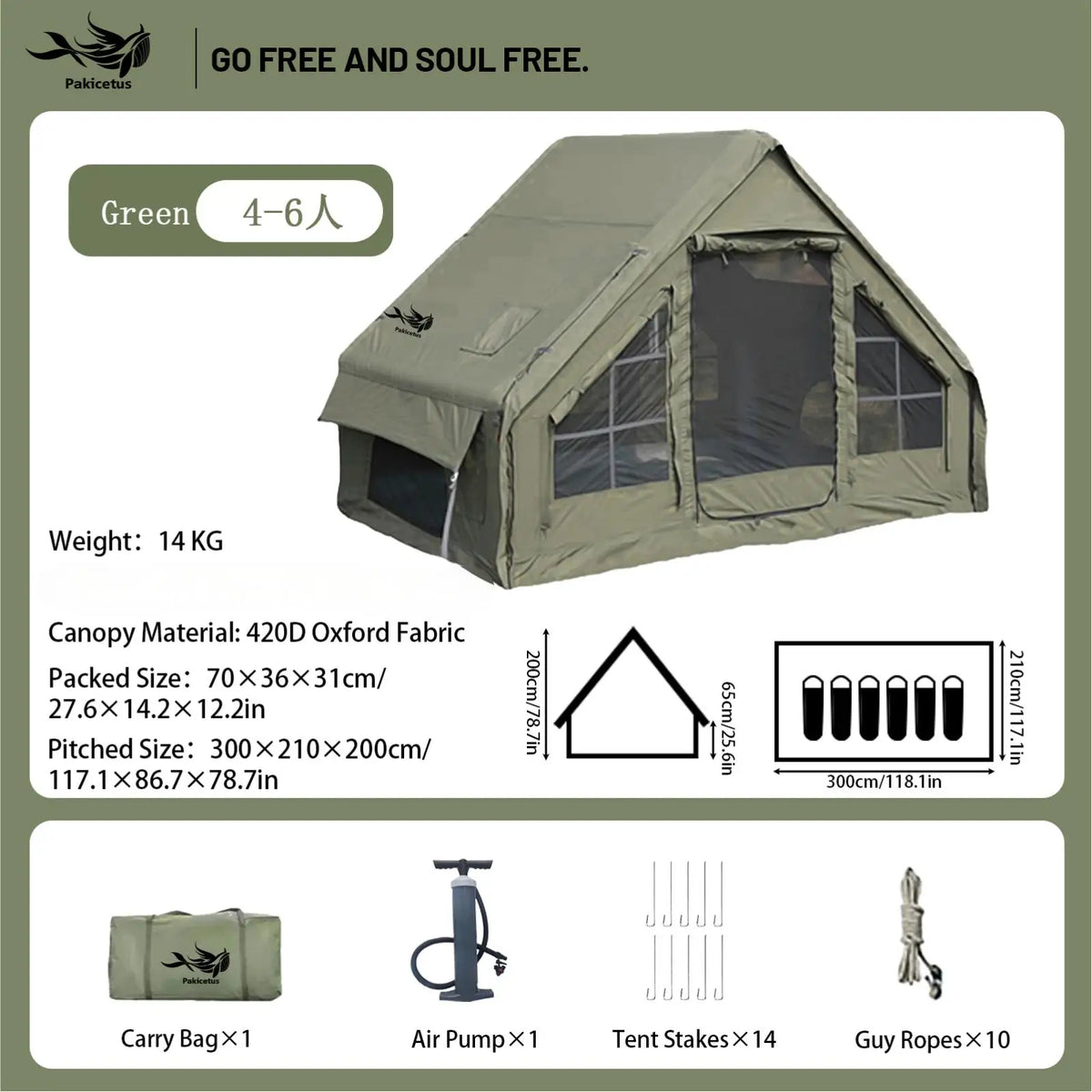 Pakicetus Quick Setup Waterproof Inflatable Camping Tent