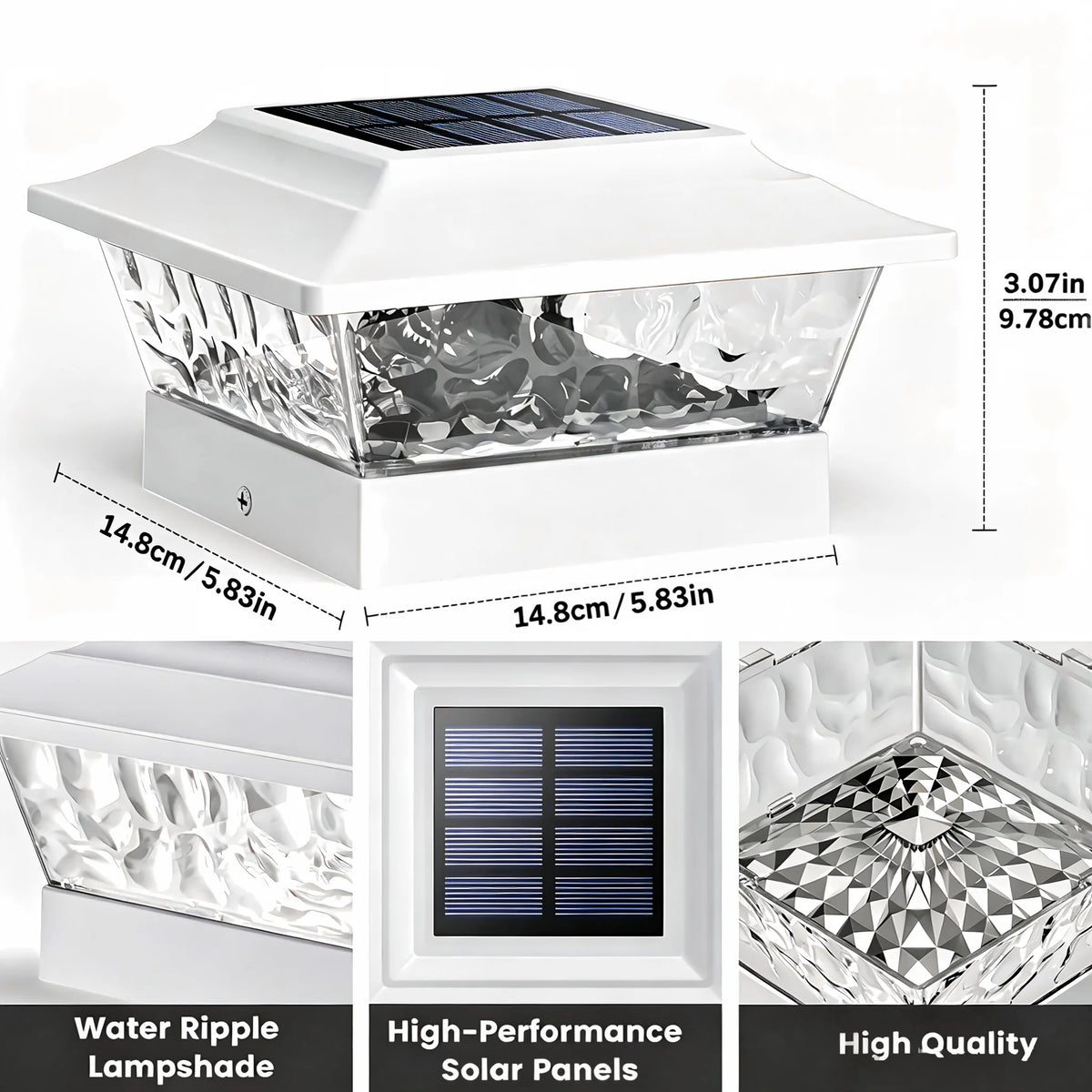 Solar Post Cap Lights With 12 LEDs And Four Modes