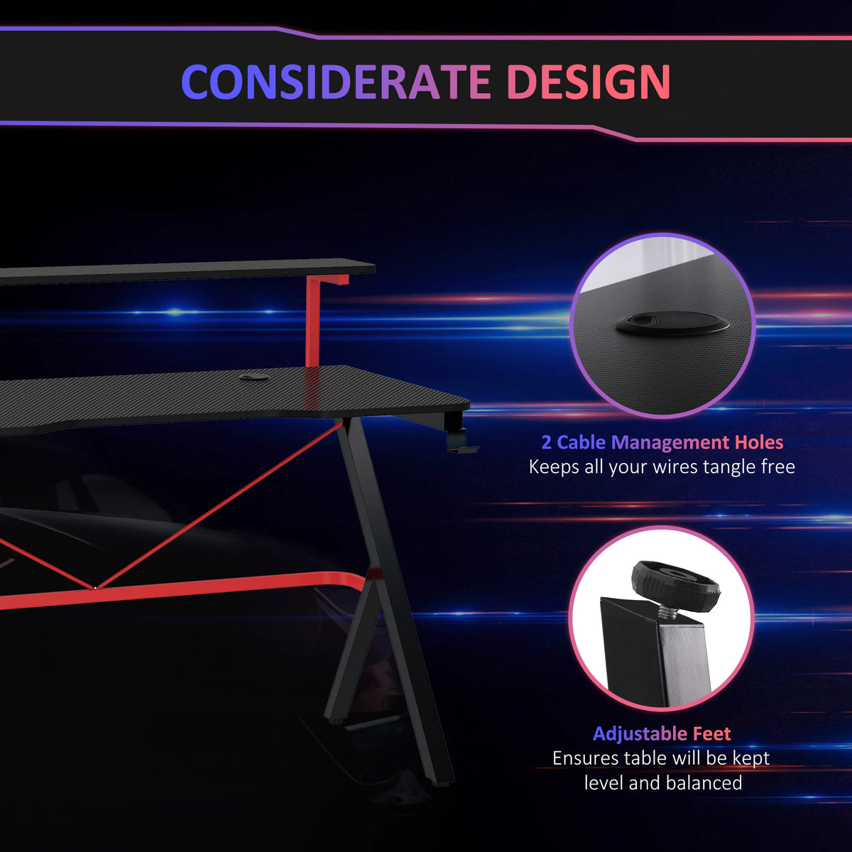 HOMCOM Racing Gaming Desk With Monitor Shelf And Cup Holder