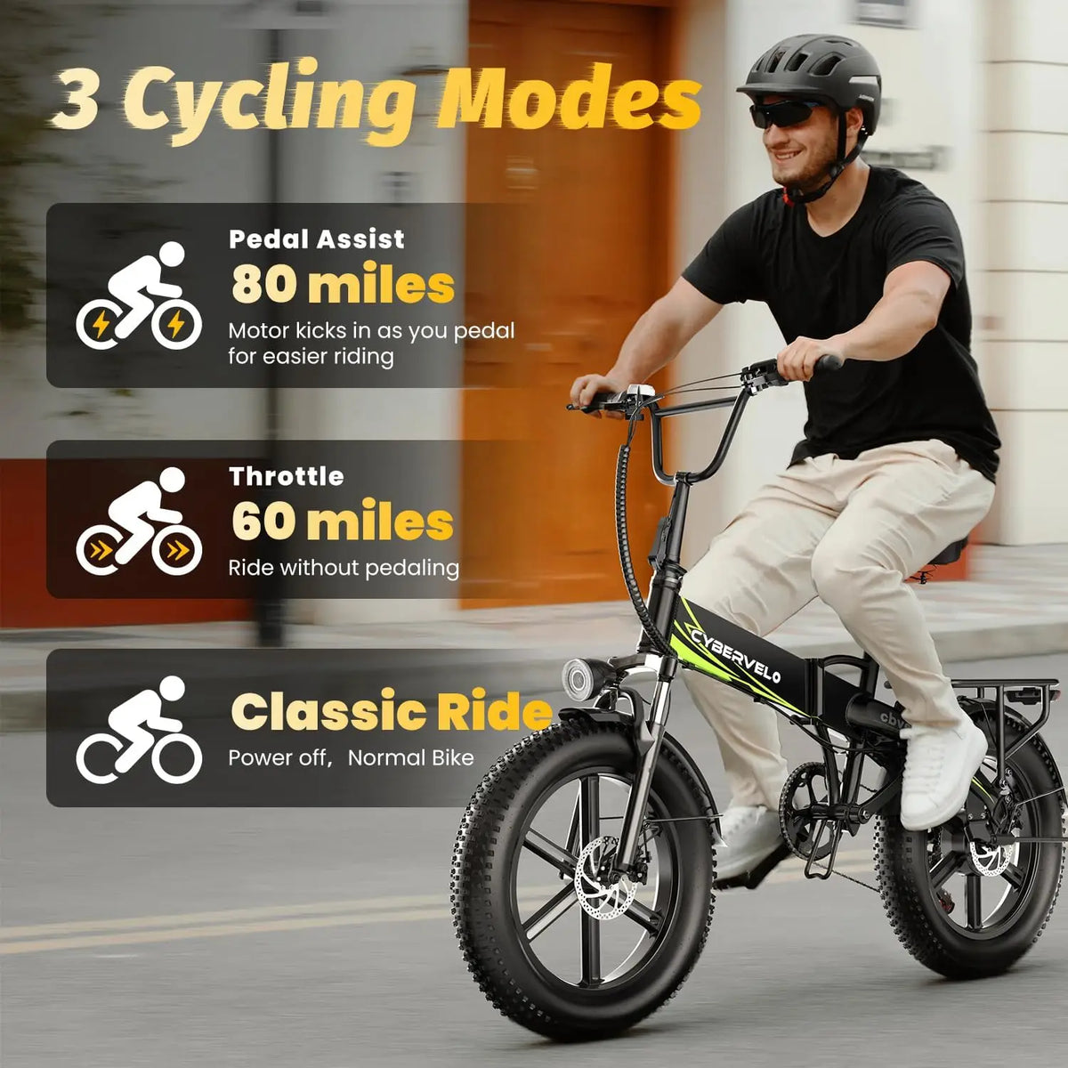 Cybervelo 20" 1000W Foldable Moutain Sand Off Road E-Bike Bulit-in Battery 80 Miles+ Long Range Electric-Bike for Adult EK5