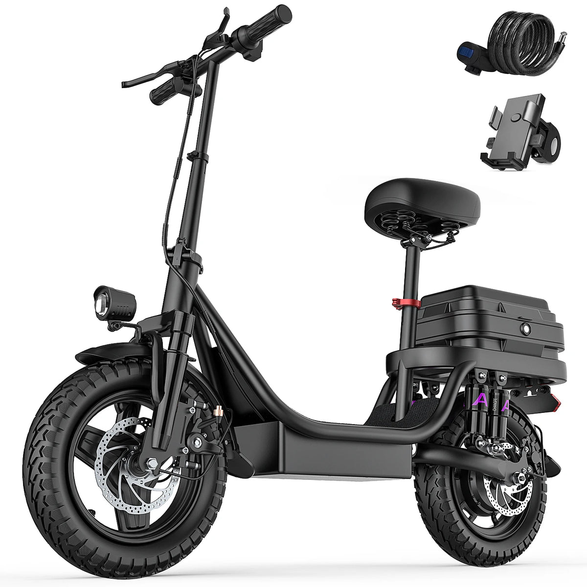 UPlee GQ8 Adult Electric Bike 500W Peak Motor 48V 15AH Electric Scooter 14 Inch Fat Tire Full Shock Foldable with Trunk E Bike