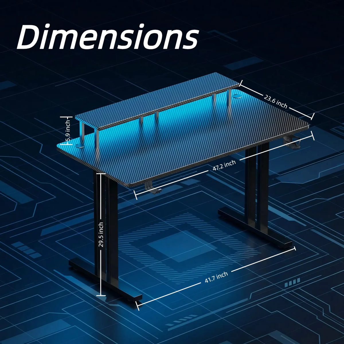 NEBMAAX RGB Gaming Desk With LED Lights And Monitor Stand