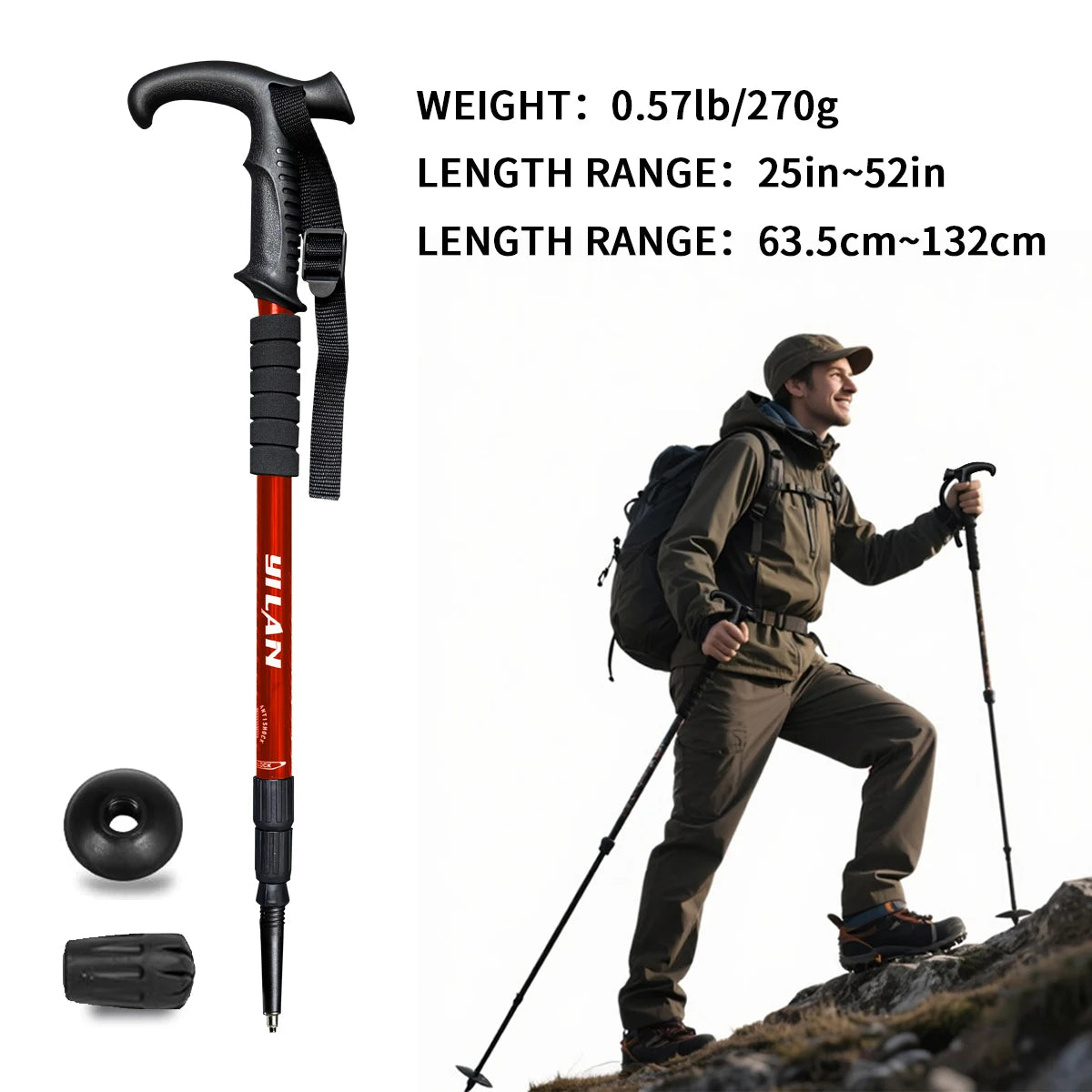 Ultralight Shock Absorbing Hiking Poles With Quick Locking System