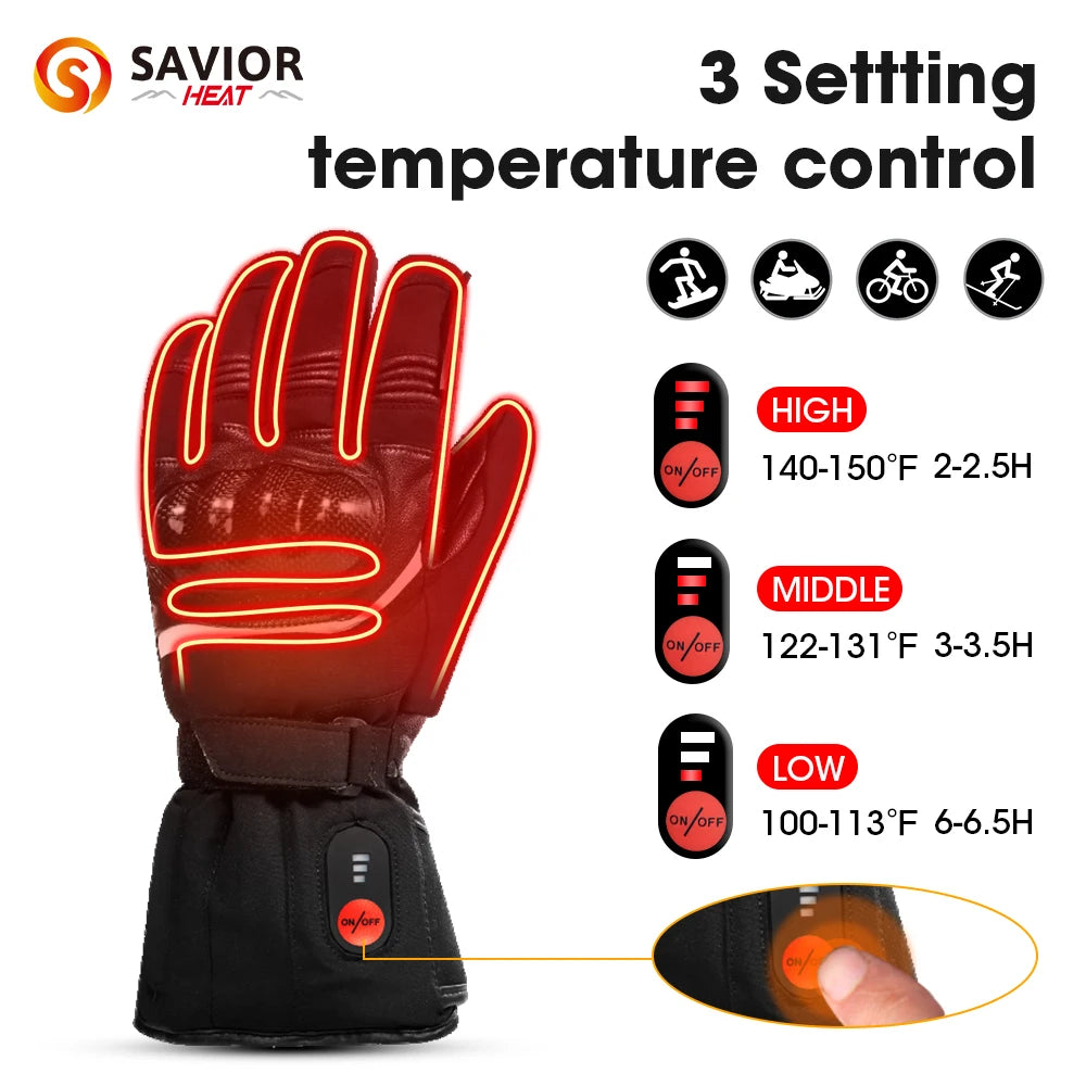 Savior Heat Waterproof Rechargeable Electric Motorcycle Gloves