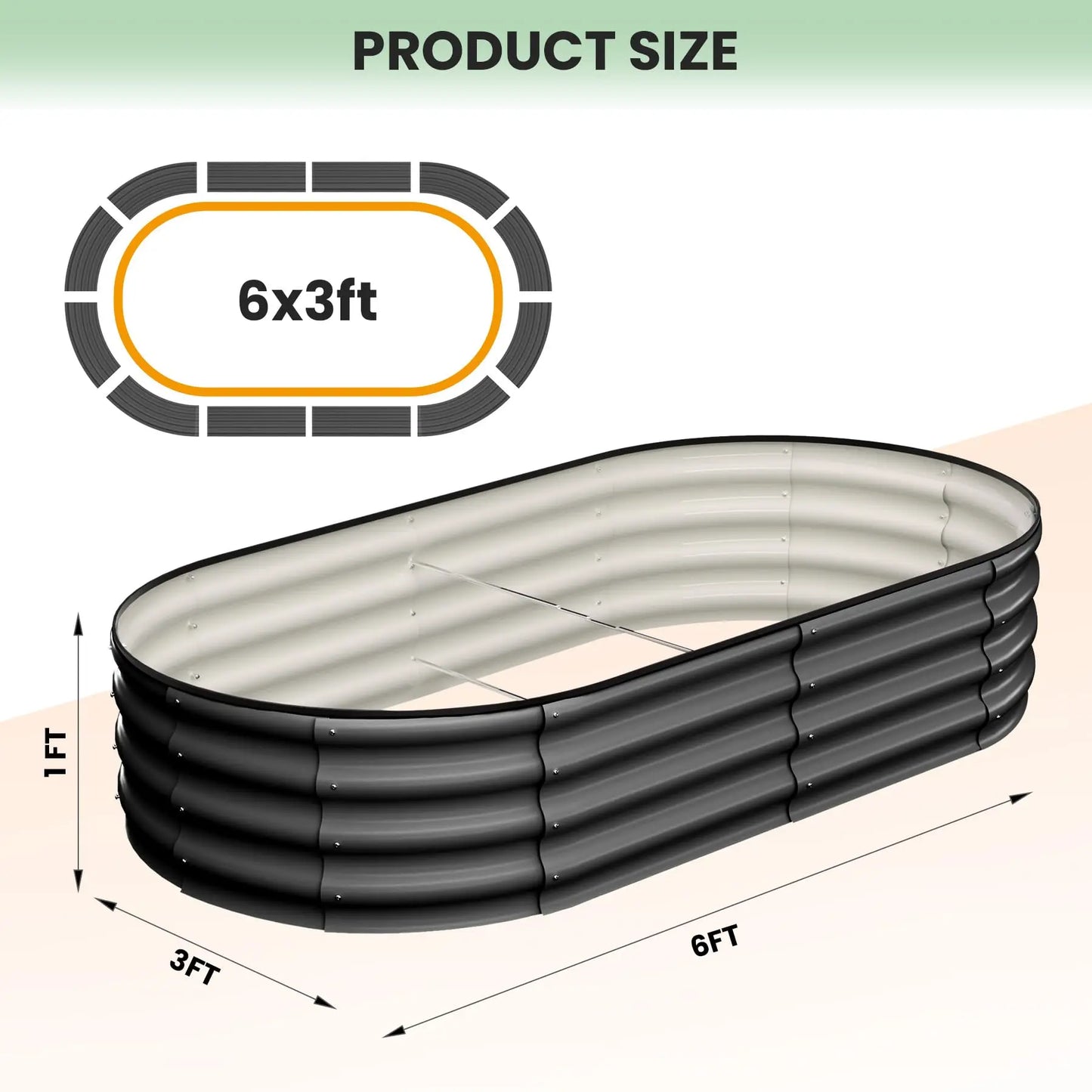 HiMISS Galvanized Steel Oval Raised Garden Bed Planter