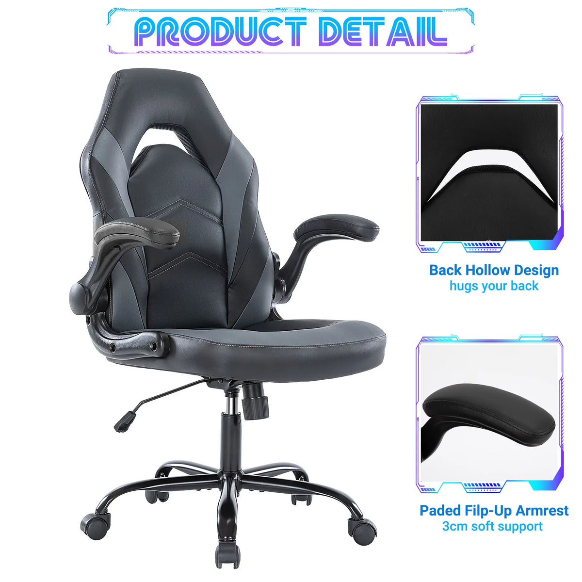 JHK Ergonomic Adjustable Gaming Chair With Flip Up Arms