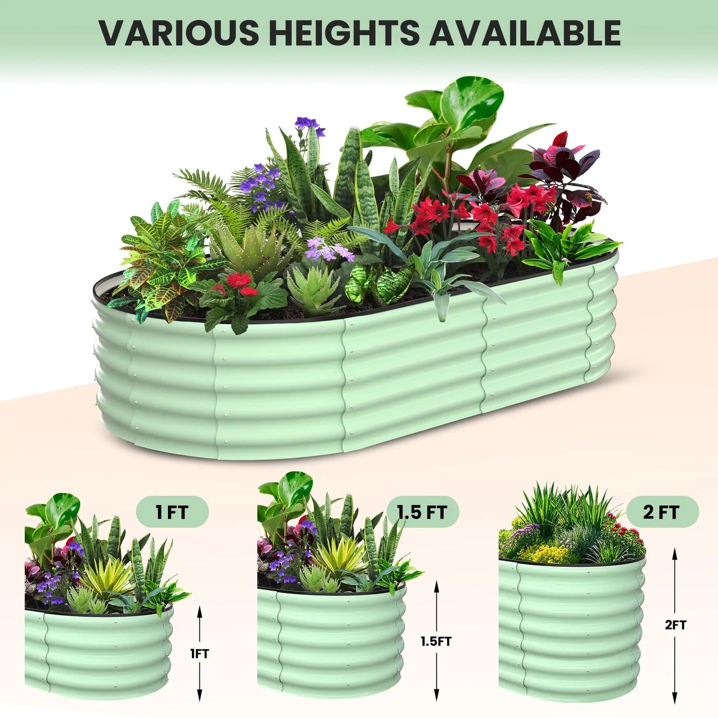 HiMISS Galvanized Steel Oval Raised Garden Bed Planter