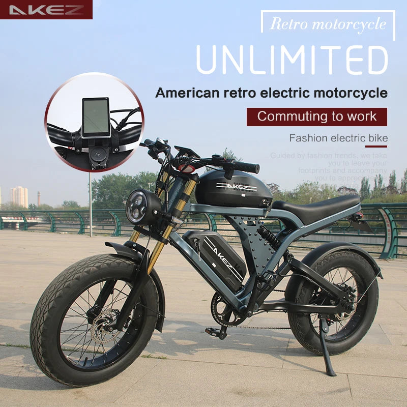 Electric Bike for Adults AKEZ King Kong 20"×4.0 Fat Tire 1500W Motor 30MPH Max Speed 48V 41Ah Lithium Battery Hydraulic Disc Brakes Turn Signals Dual Suspension All-Terrain E-Bike with LCD Display City Commuting,Mountain Roa