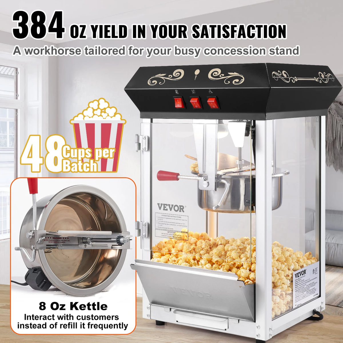 SucceBuy Commercial Popcorn Maker Machine With Glass Bowl