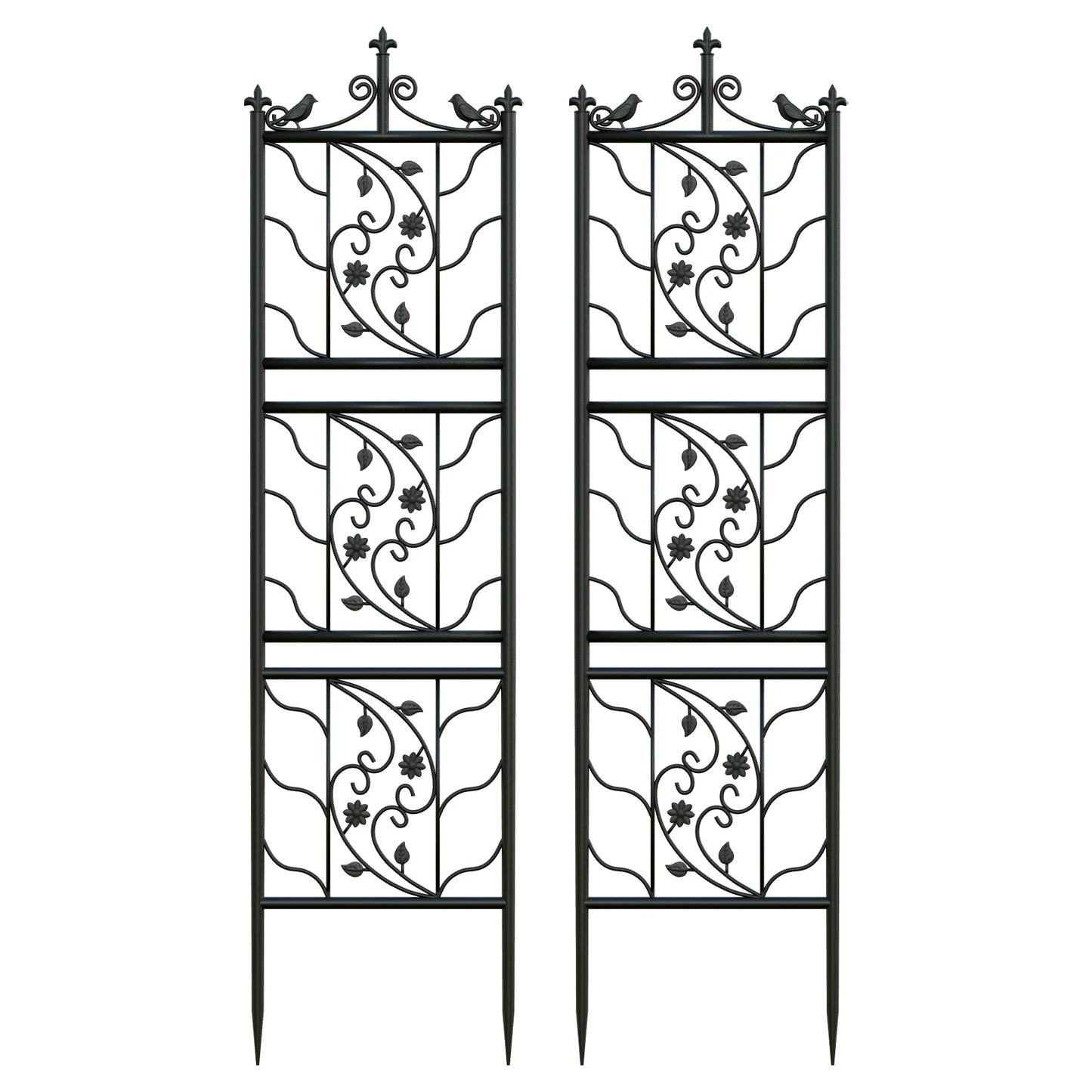 Thick Metal Garden Trellis Bird Leaf Grid Fence Panel