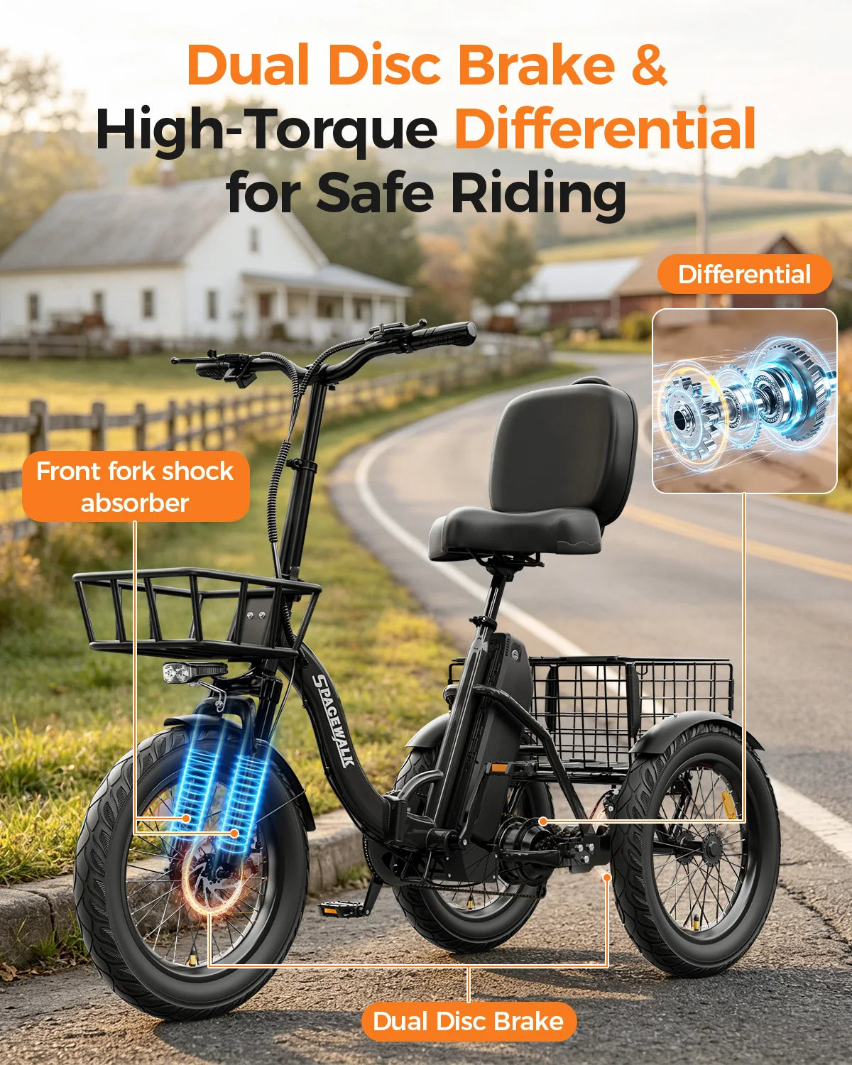Spacewalk Folding Electric Trike For Adults With Cargo Basket