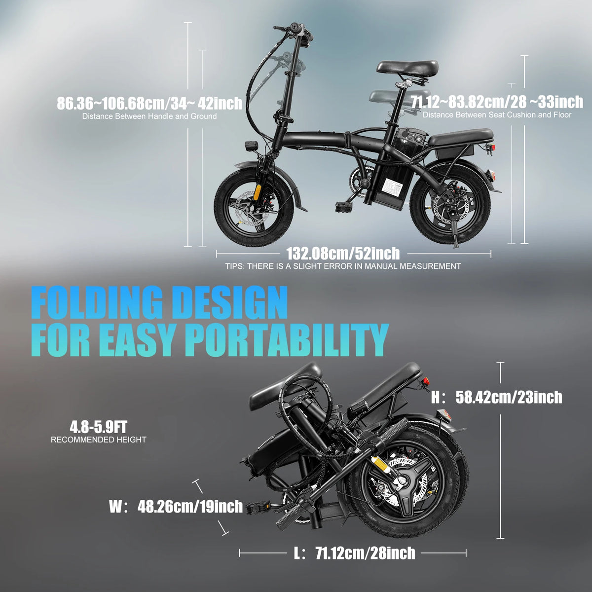 HEZZO T5 Folding Electric Bike 750W Peak Motor Disc Brakes