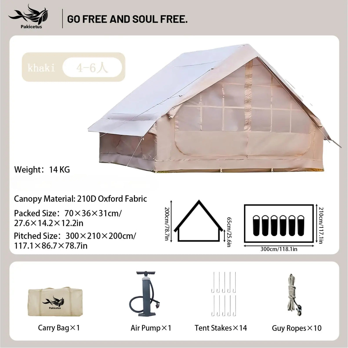 Pakicetus Inflatable Camping Tent Waterproof Portable Outdoor Shelter