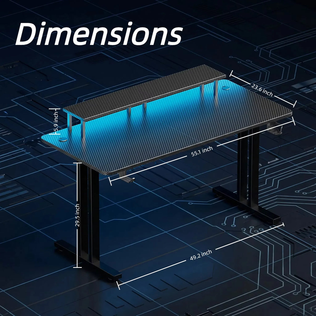 NEBMAAX RGB Gaming Desk With LED Lights And Monitor Stand