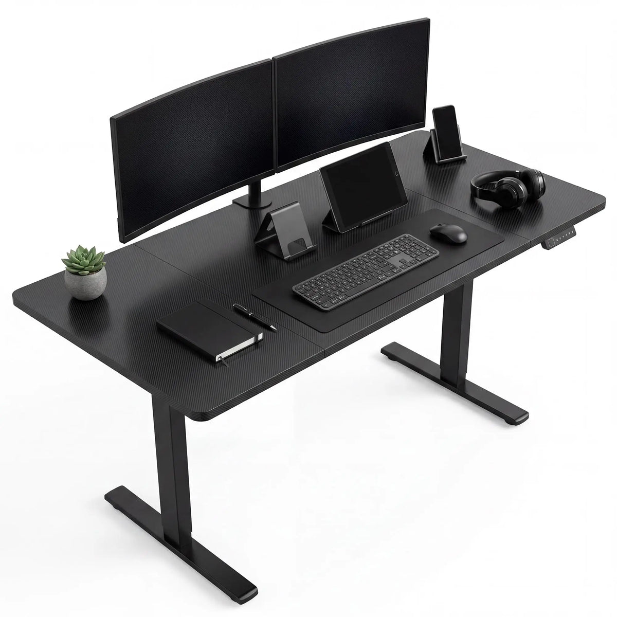 55x27.6 Inch Height Adjustable Electric Standing Desk Gaming Table Large Black Computer Workstation with Smooth Lift System US Standard Black White