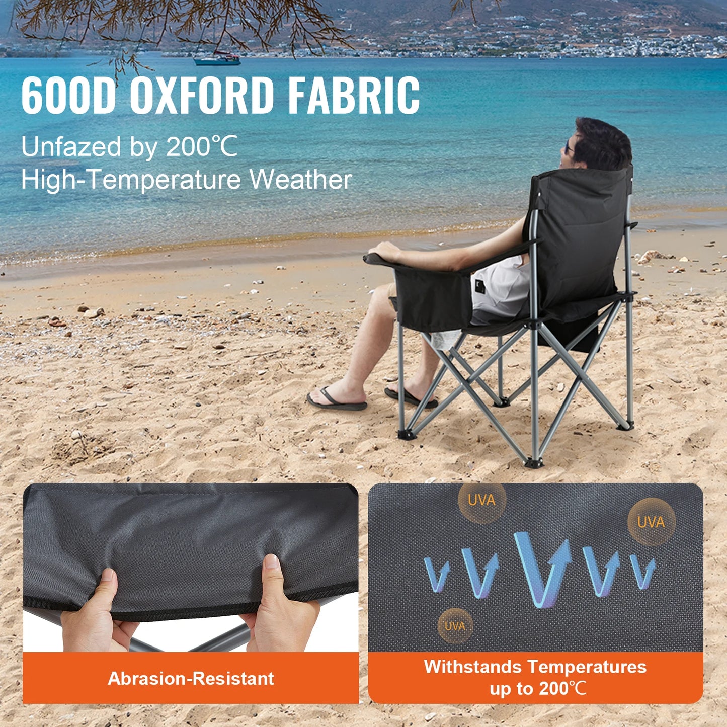 VEVOR Portable Folding Chair With Lumbar Support And Side Pockets