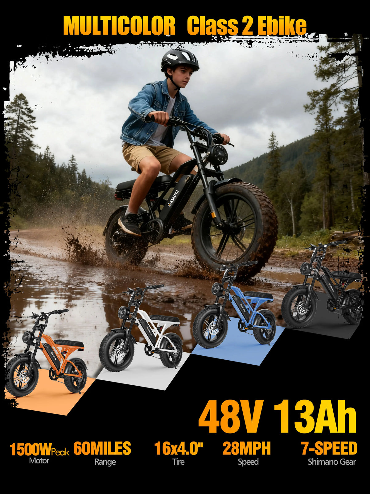 ESKUTE V100 Electric Dirt Bike With 750W Motor Dual Suspension
